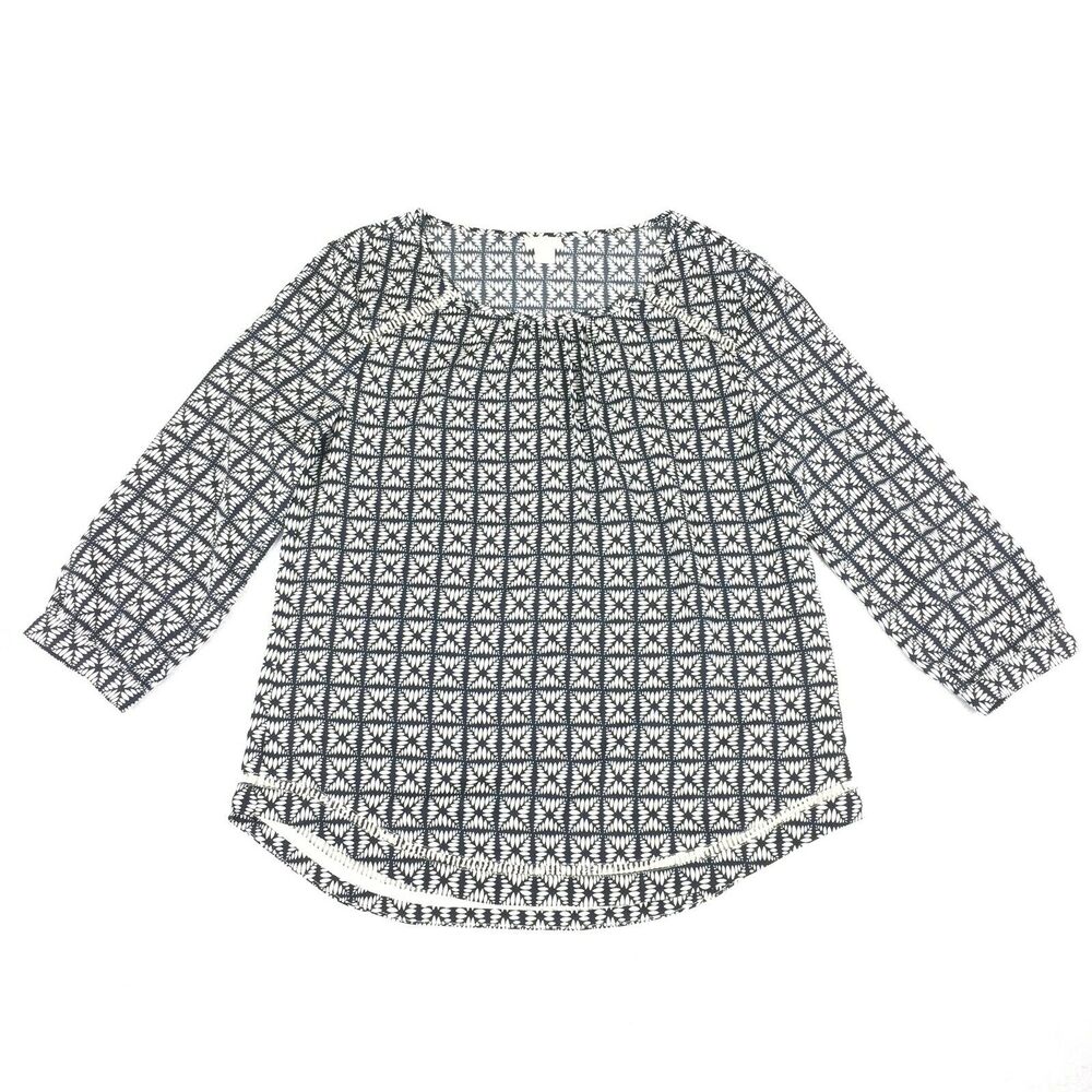 $78 J.Crew Printed Three-Quarter Sleeve Blouse Size Small Navy Blue White Top S